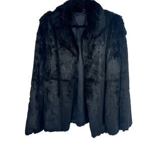 Real Fur Origin France Rabbit Fur Short Coat Jacket Black Plus Size 18